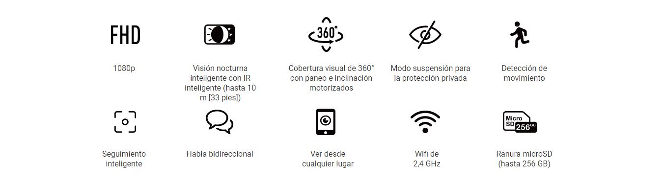 Iconos de características de la Cámara de Seguridad EZVIZ C6N con reducción digital.
