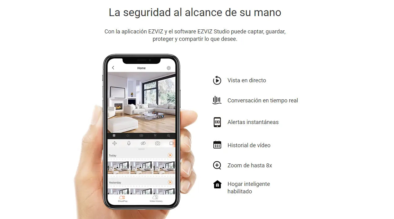 App de cámara de seguridad C6N EZVIZ mostrando rango dinámico amplio y reducción digital.