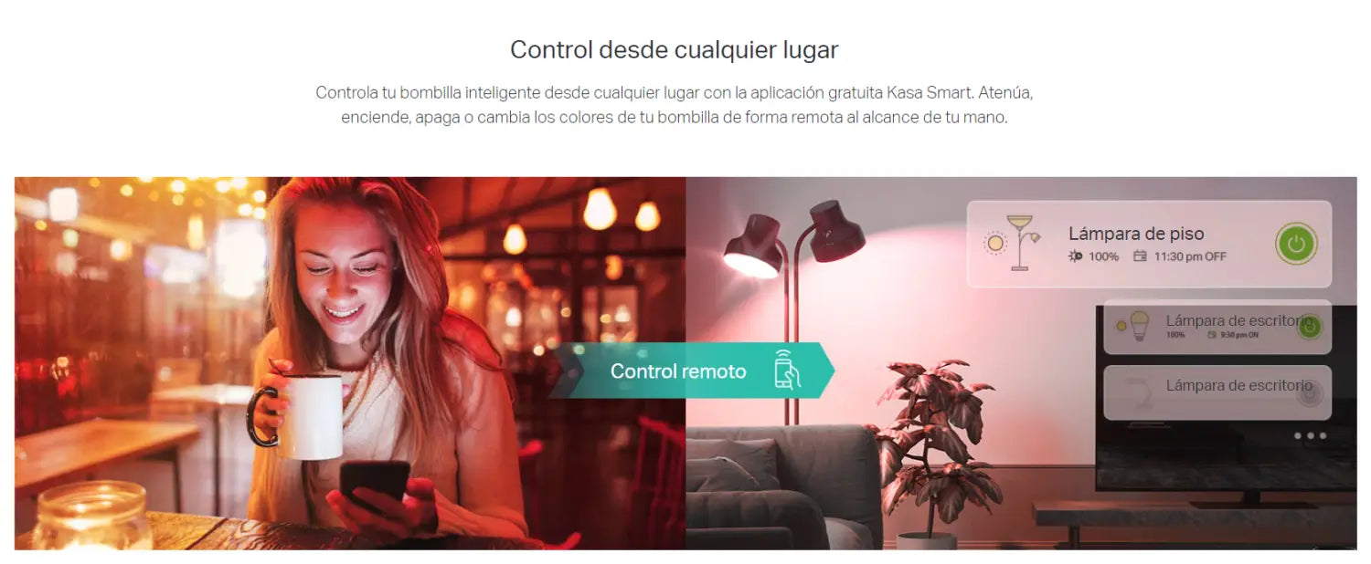 Control de bombilla multicolor Kasa Smart desde cualquier lugar con Bombillo Inteligente TP-Link.