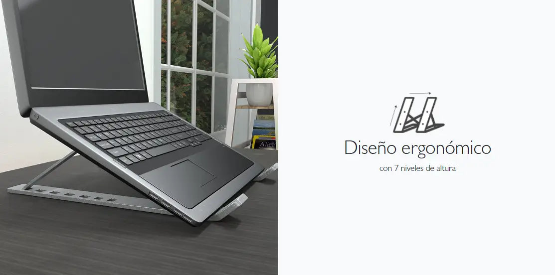 Laptop elevado en soporte ajustable Klip Xtreme Flexus en Costa Rica.