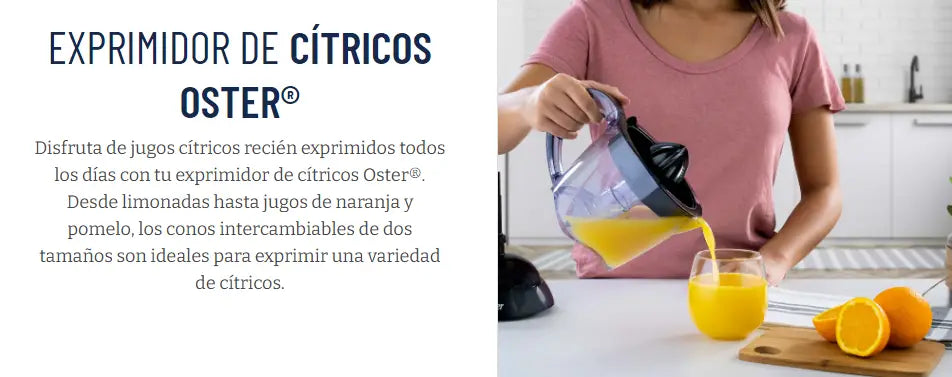 Exprimidor de Cítricos Eléctrico Oster Blanco con mejor extracción y rotación bidireccional.