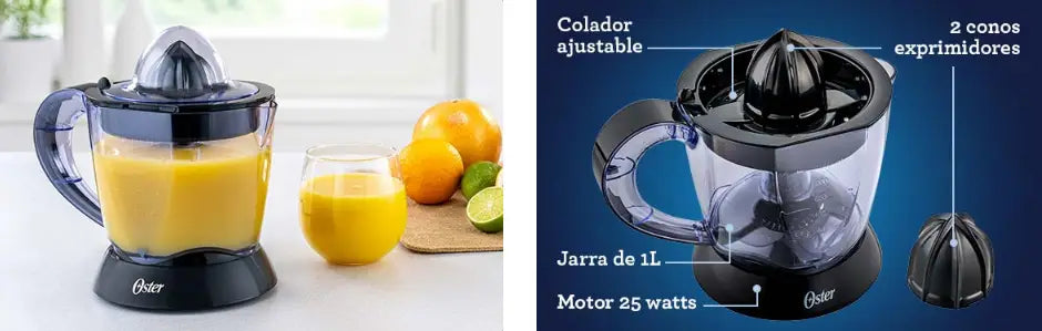 Exprimidor de Cítricos Eléctrico Oster Blanco con mejor extracción y rotación bidireccional.