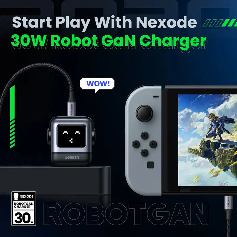 Cargador de Pared - USB-C - 30W - Ugreen Nexode Robot PD GaN Gris (CD359) yapcr.com Costa Rica