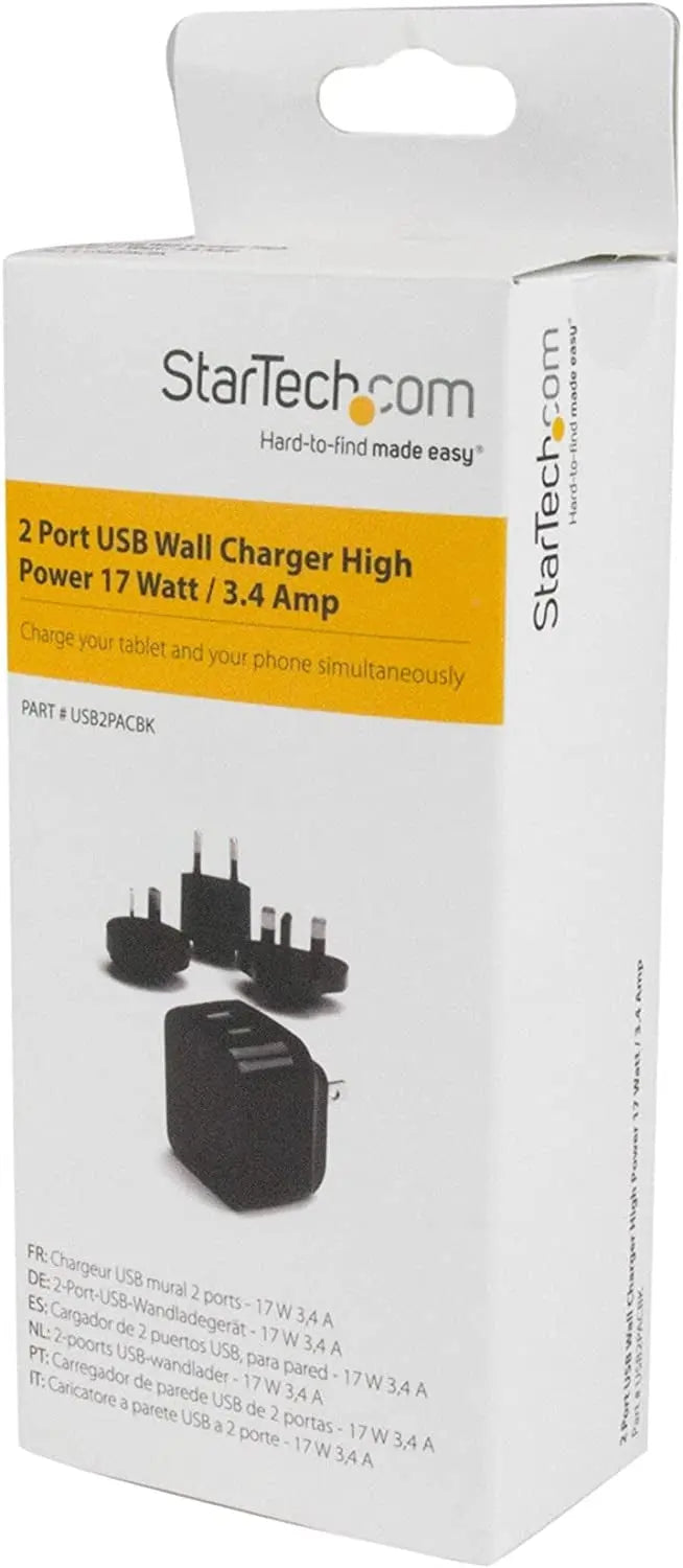 Cargador de Pared USB de 2 Puertos 17W Negro StarTech (USB2PACBK)