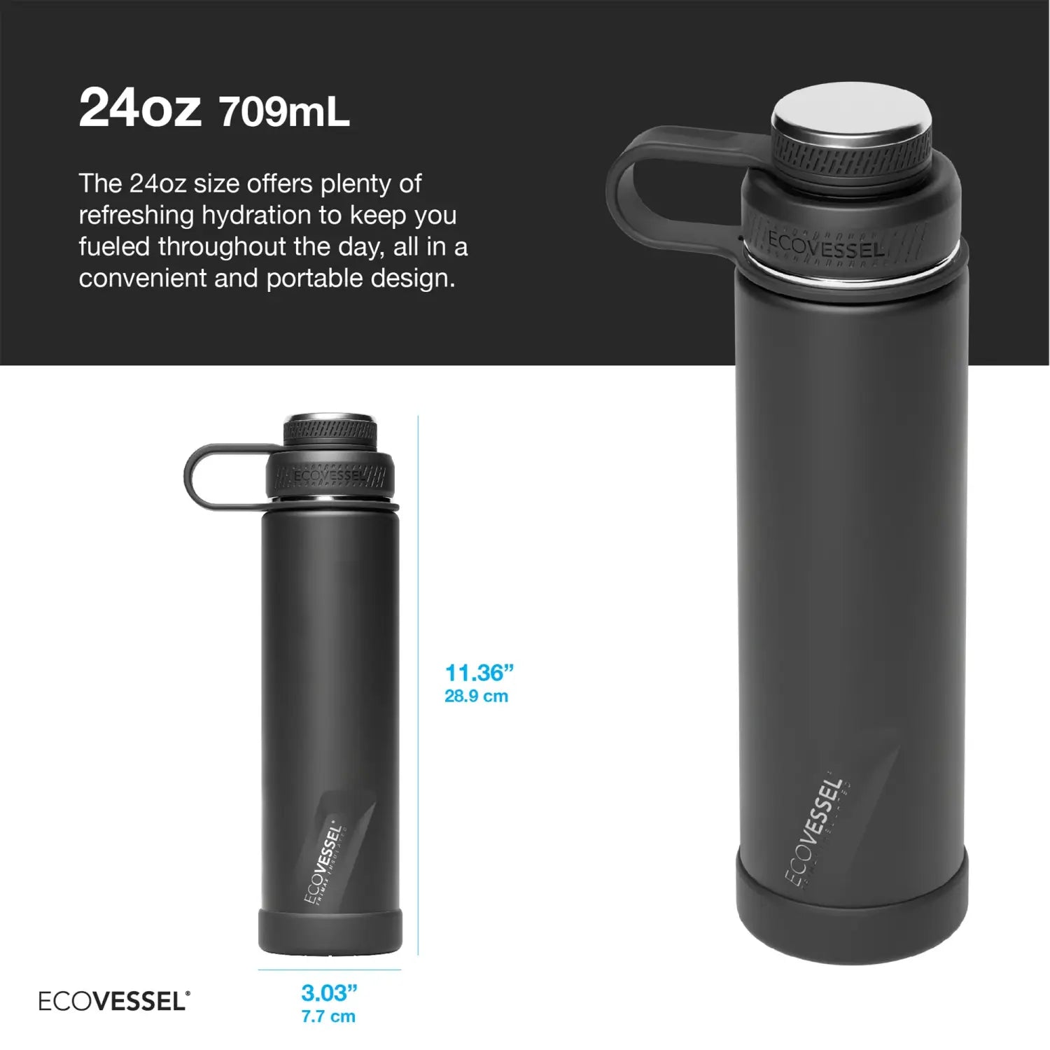 Botella térmica EcoVessel Boulder 24 oz con tapa reflecta™ y asa de transporte