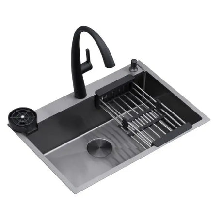 Fregadero de Lujo en Acero Inoxidable Satinado 304 con Grifería Black Drija Spezia 76 yapcr.com Costa Rica