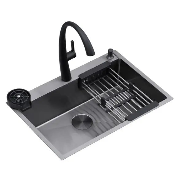 Fregadero de Lujo en Acero Inoxidable Satinado 304 con Grifería Black Drija Spezia 76 yapcr.com Costa Rica