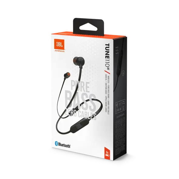 Packaging de los Auriculares JBL Tune 110BT Negros (JBLT110BTBLKAM) inalámbricos.