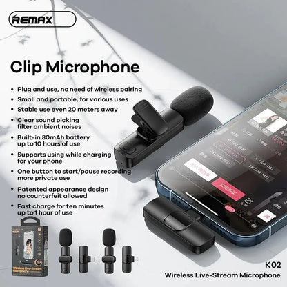 Micrófono Inalámbrico Tipo C Remax K02C Negro