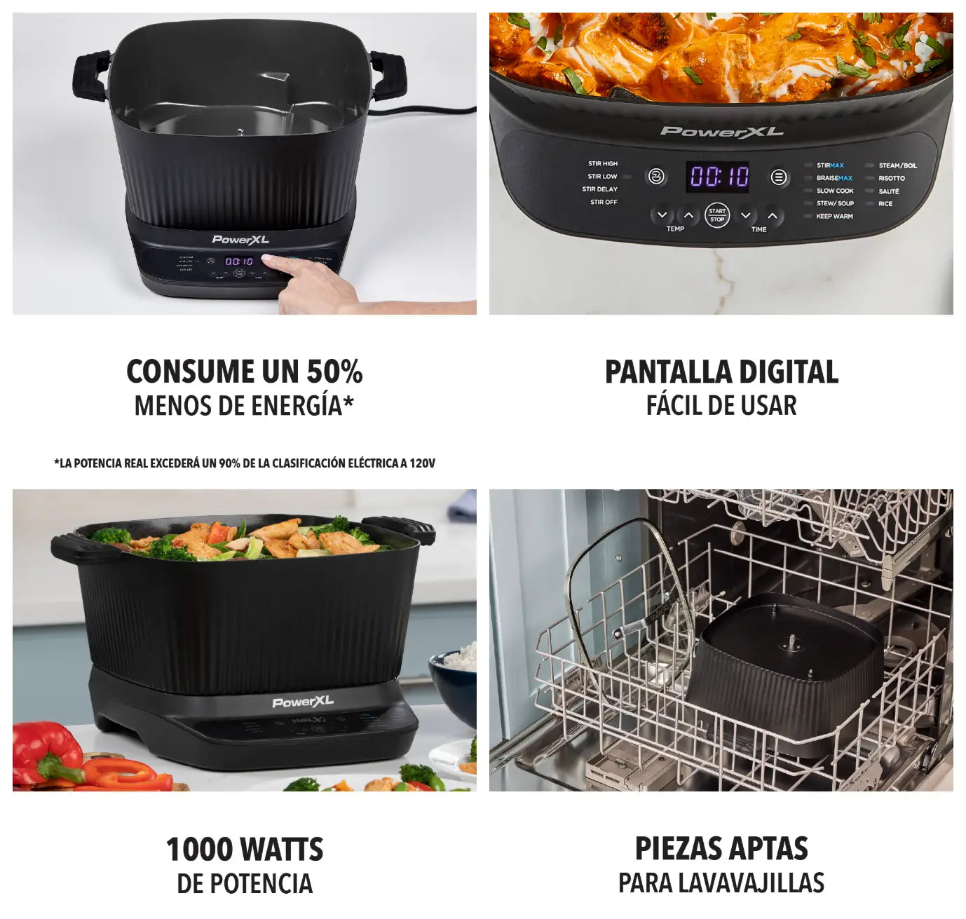 Olla Multifuncional Power XL Stirmax de 7 Litros Negra MC107D-1GPLA con tecnología Stirmax™.