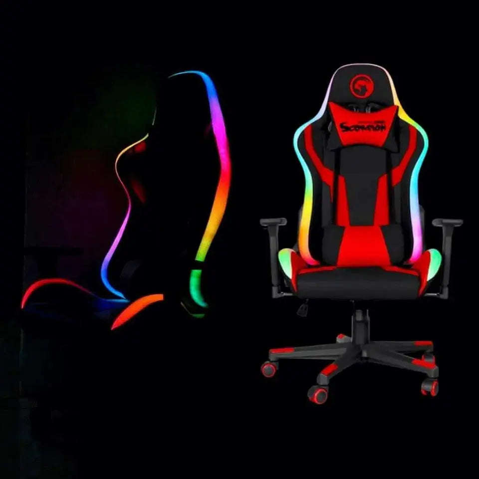 Silla de Escritorio Linea Gamer Negra/Roja con Luces RGB Marvo (CH-128)