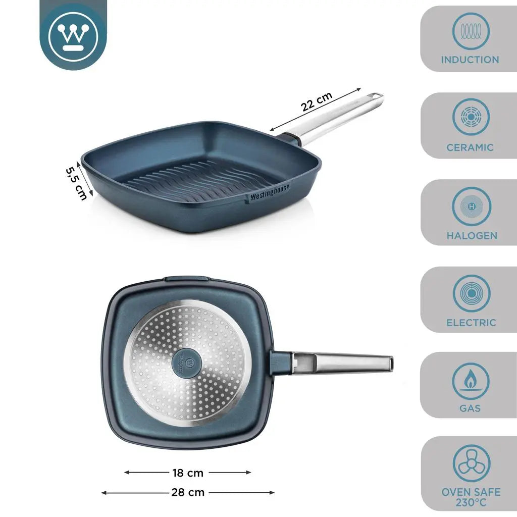 Sartén Grill Westinghouse Performance 28 cm Azul (WCFP0095G28BL) yapcr.com Costa Rica