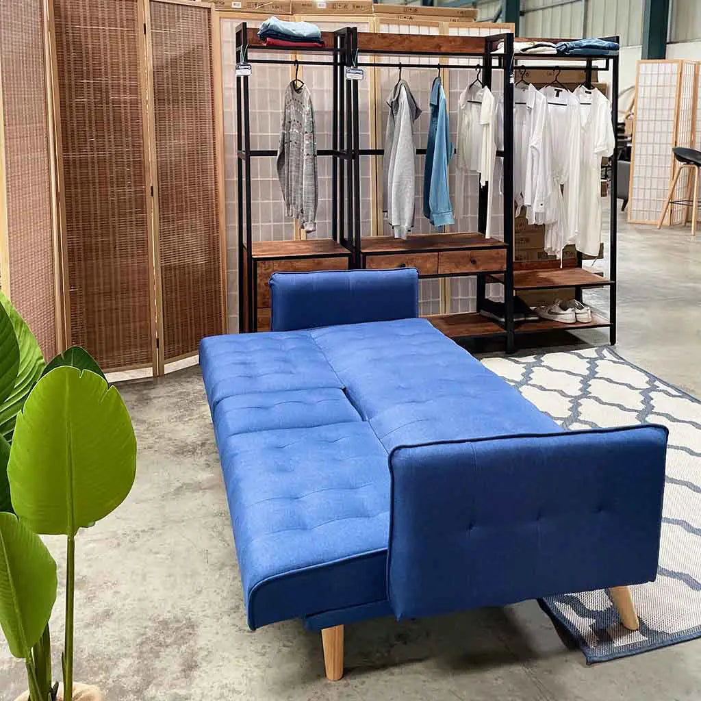 Sofá Cama Lino Azul Marino con Portavasos Tokoa (SA-4300) yapcr.com Costa Rica