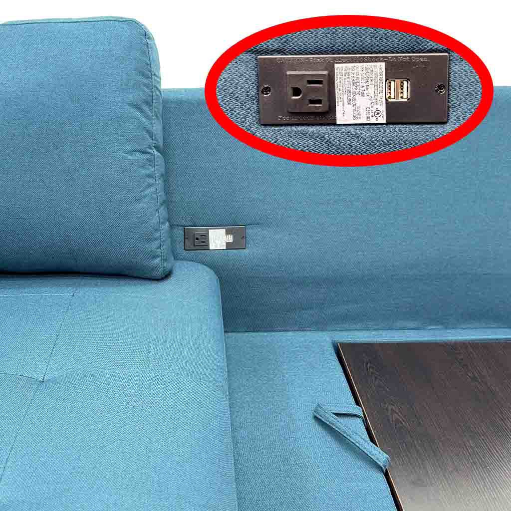 Sofá Cama Seccional Lino Azul con Chaise con Baúl y Tomas USB Tokoa (SA-4326) yapcr.com Costa Rica