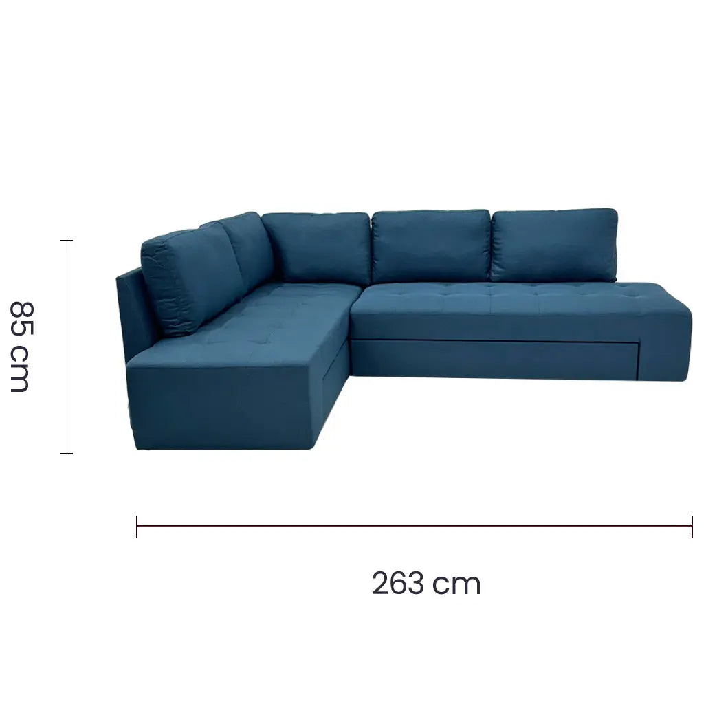 Sofá Cama Seccional Lino Azul con Chaise con Baúl y Tomas USB Tokoa (SA-4326) yapcr.com Costa Rica