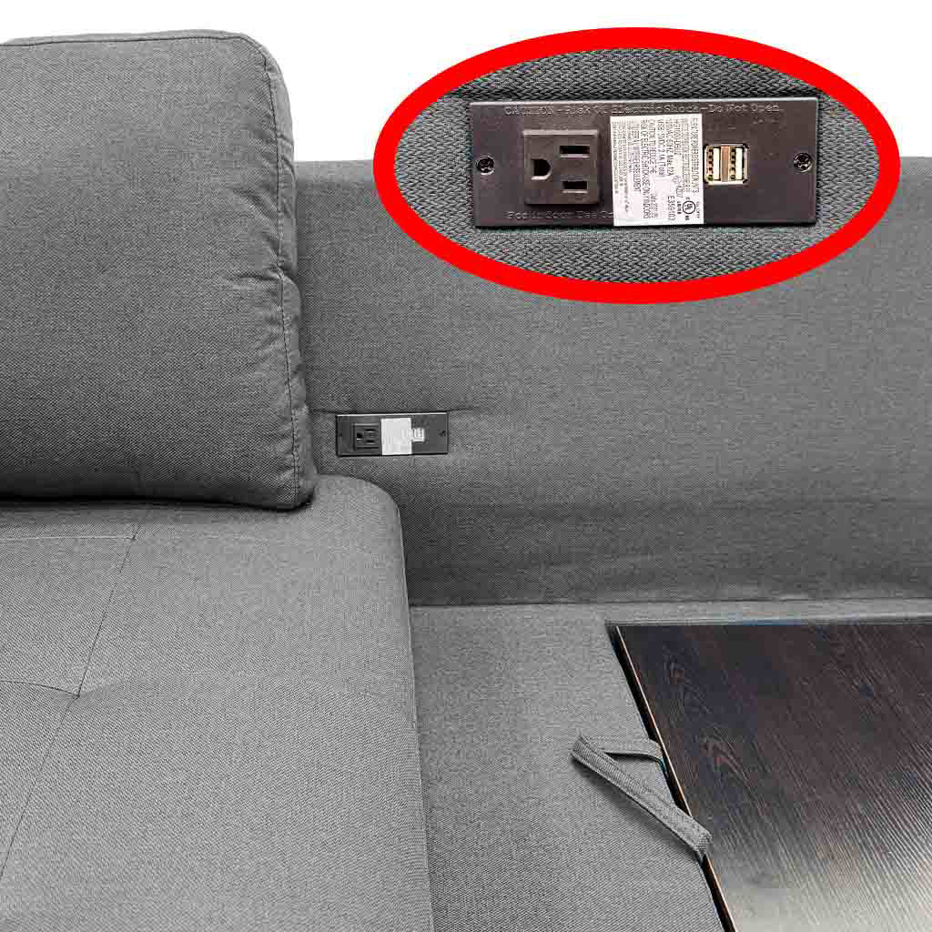 Sofá Seccional Lino Gris con Chaise con Baúl y Tomas USB Tokoa (SA-4325) yapcr.com Costa Rica