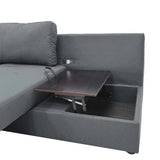 Sofá Seccional Lino Gris con Chaise con Baúl y Tomas USB Tokoa (SA-4325) yapcr.com Costa Rica