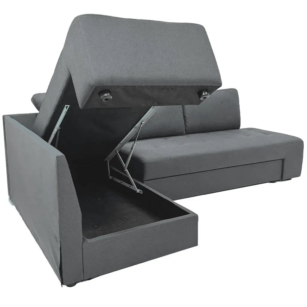 Sofá Seccional Lino Gris con Chaise con Baúl y Tomas USB Tokoa (SA-4325) yapcr.com Costa Rica