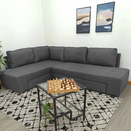 Sofá Seccional Lino Gris con Chaise con Baúl y Tomas USB Tokoa (SA-4325) yapcr.com Costa Rica