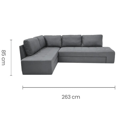 Sofá Seccional Lino Gris con Chaise con Baúl y Tomas USB Tokoa (SA-4325) yapcr.com Costa Rica