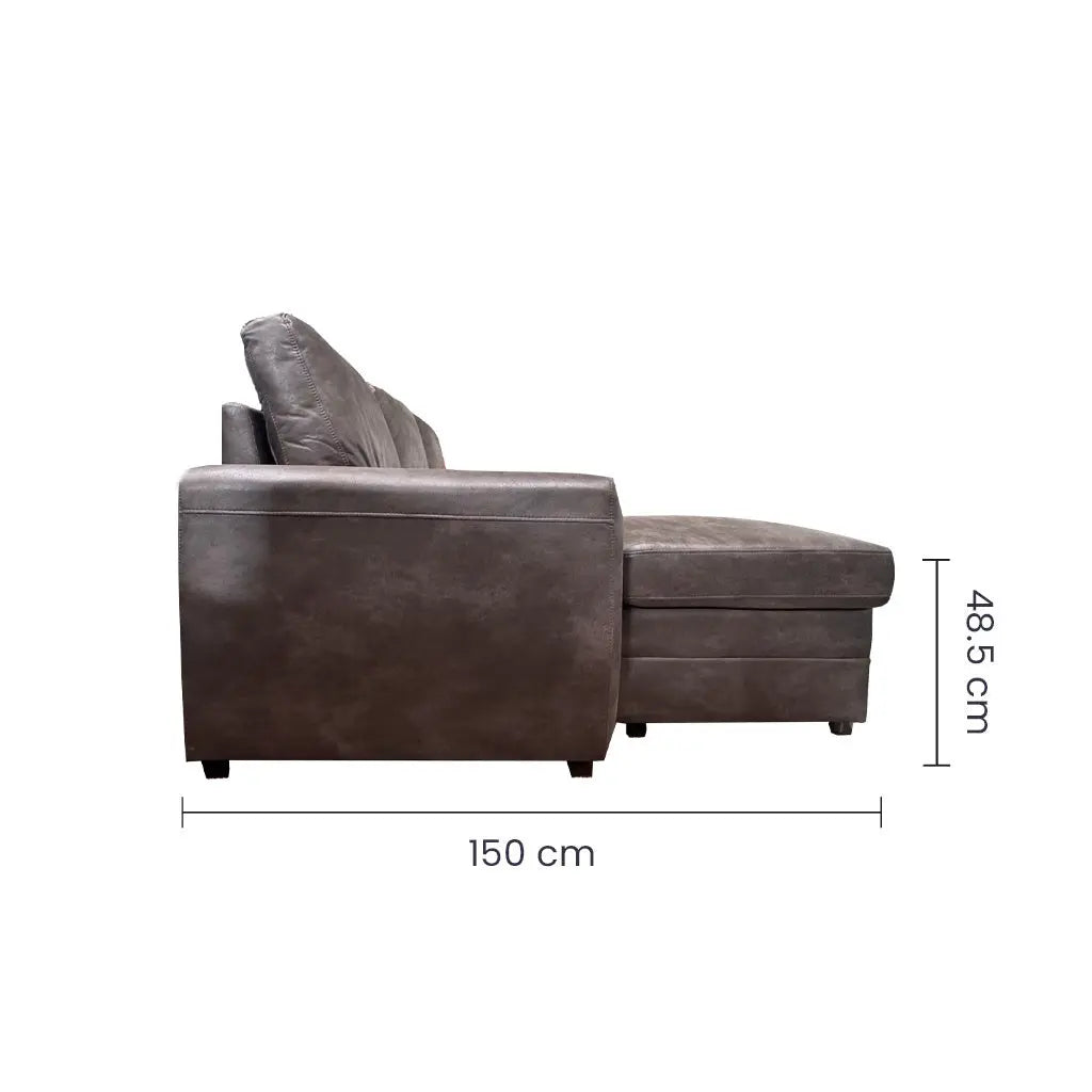 Sofá Seccional Microcuero Café con Sofá Cama y Chaise con Baúl Tokoa (SA-4333) yapcr.com Costa Rica