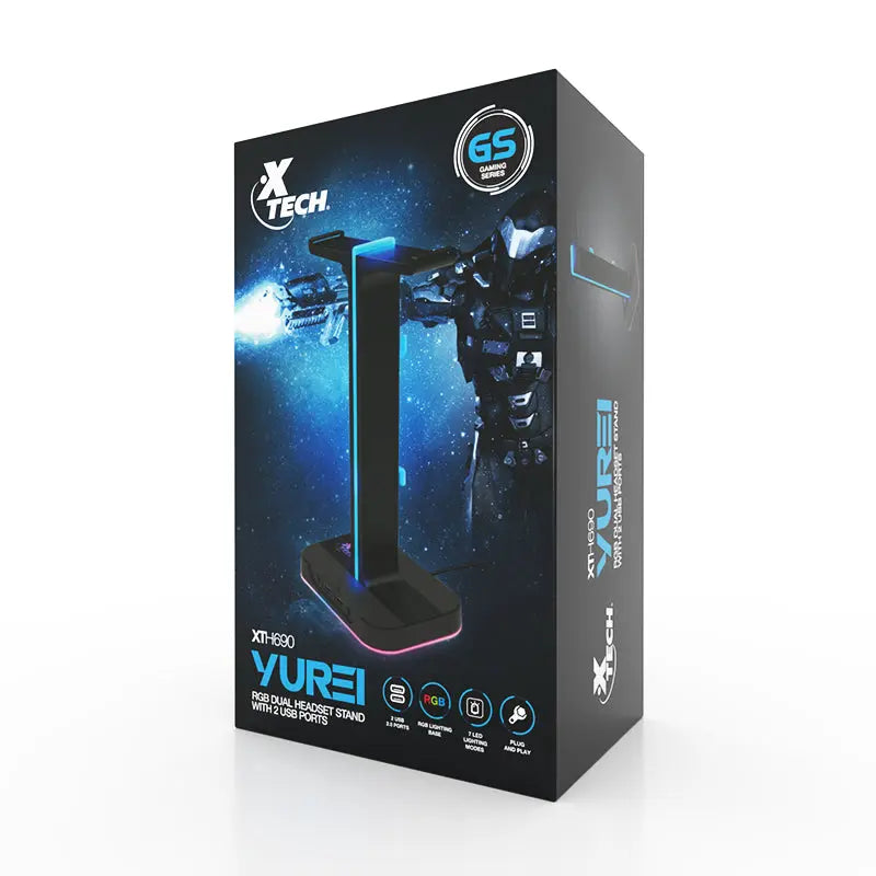 Soporte Doble para Audífonos con Luz RGB y 2 Puertos USB Yurei Xtech (XTH-690)