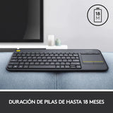 Teclado Inalámbrico con TouchPad Logitech K400 Plus Español Negro (920-007123)