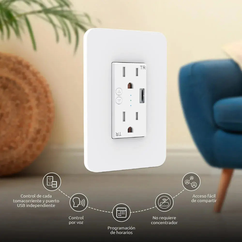 Tomacorriente de Pared Inteligente Wi-Fi con Puerto USB Nexxt (NHE-W100)