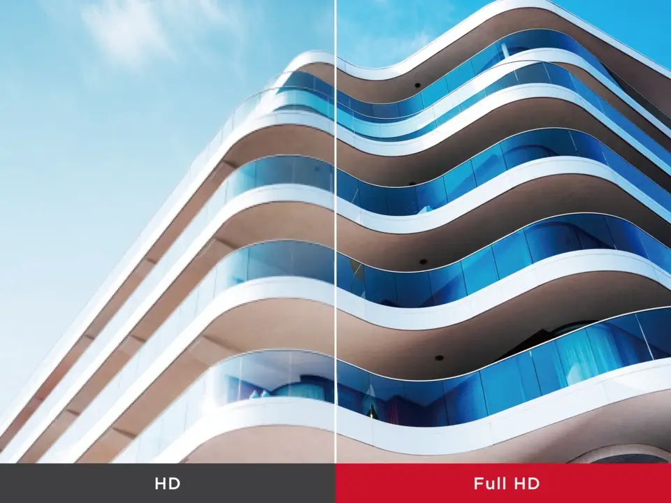 Edificio moderno curvado visto en Monitor Viewsonic VA 22’’ Full HD 1080p.