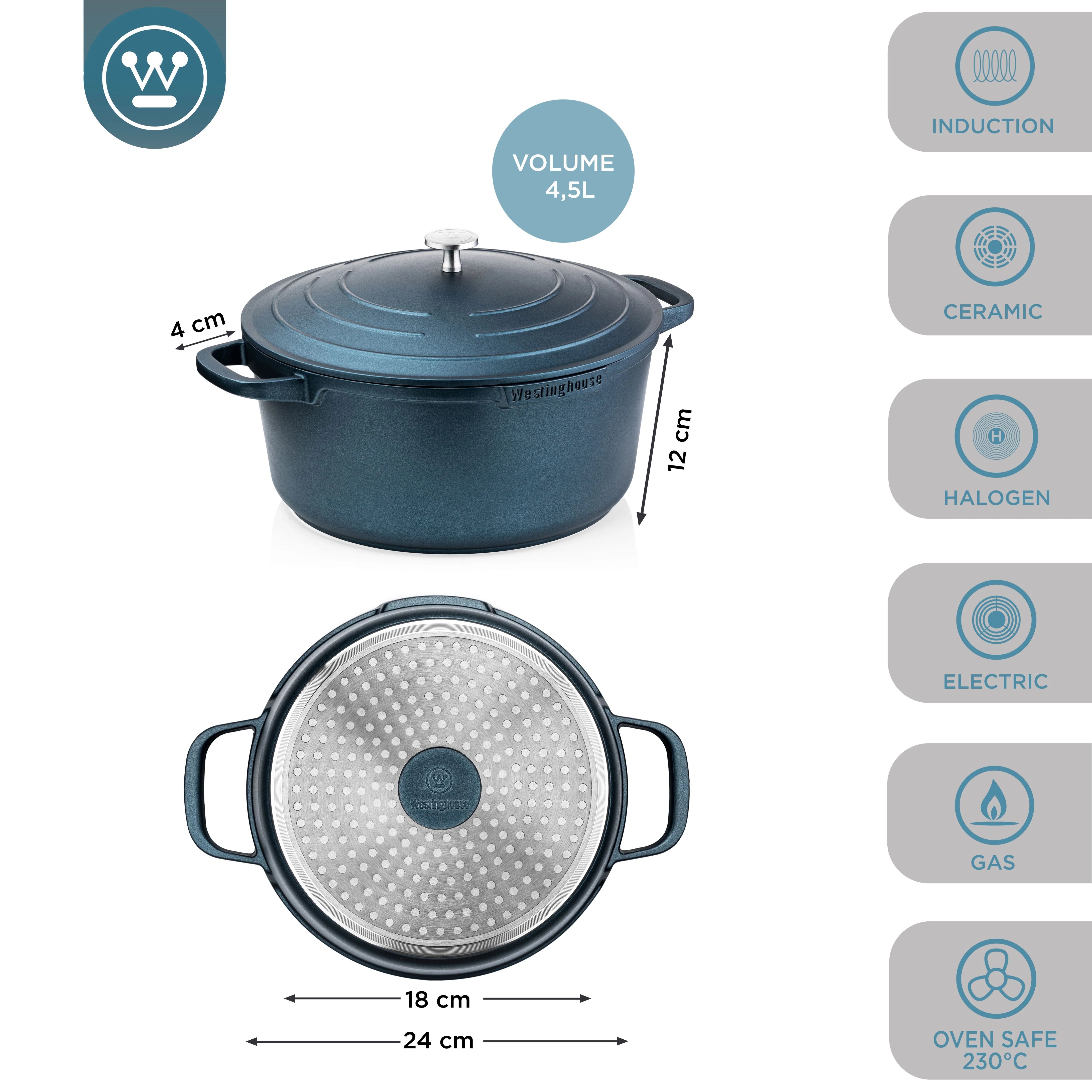 Olla de Aluminio Performance Azul Antiadherente 28 cm Westinghouse (WCCC0095028BL)