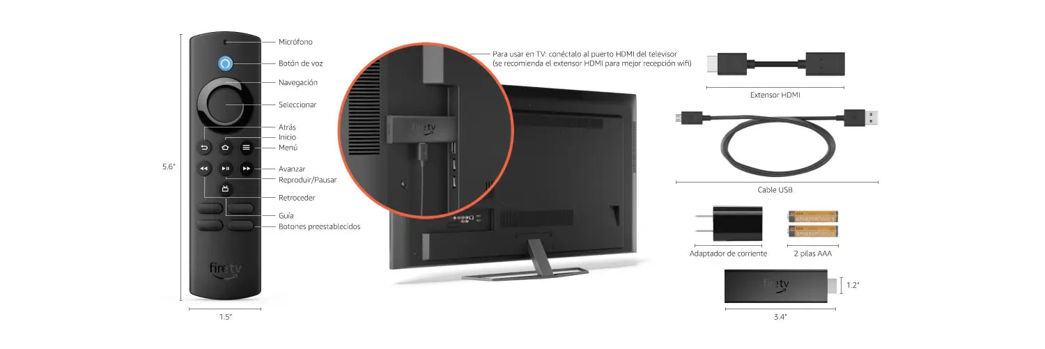 Fire TV Stick y accesorios con Control Remoto y Voz Alexa, Dispositivo de Streaming.