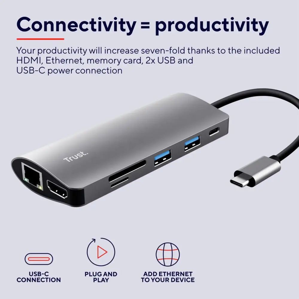 Adaptador 7-en-1 USB-C- HDMI- Red-Lector de Tarjetas USB-C y USB - Trust (23775) yapcr.com Costa Rica