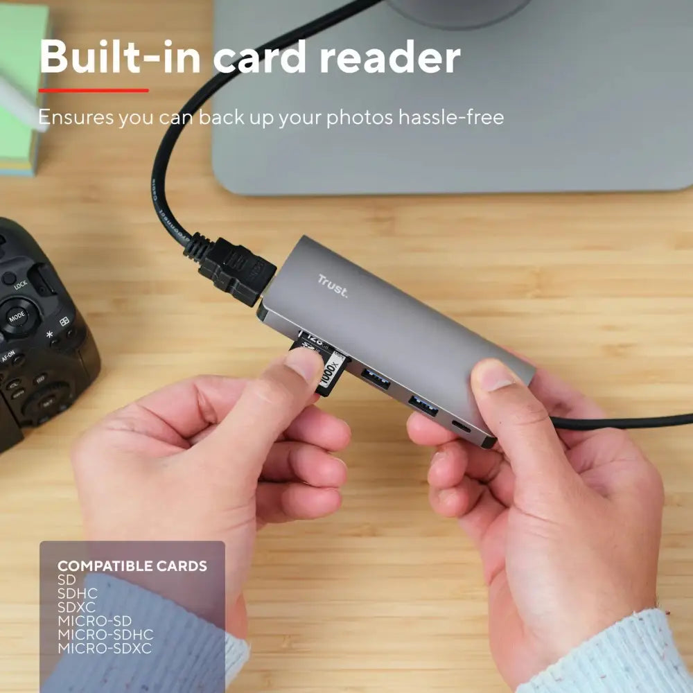 Adaptador 7-en-1 USB-C- HDMI- Red-Lector de Tarjetas USB-C y USB - Trust (23775) yapcr.com Costa Rica