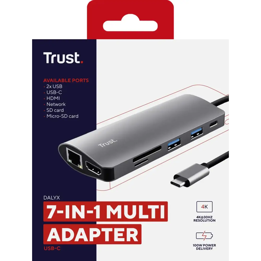 Adaptador 7-en-1 USB-C- HDMI- Red-Lector de Tarjetas USB-C y USB - Trust (23775) yapcr.com Costa Rica