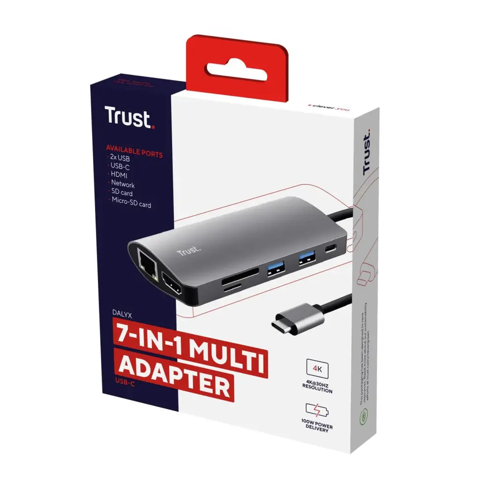 Adaptador 7-en-1 USB-C- HDMI- Red-Lector de Tarjetas USB-C y USB - Trust (23775) yapcr.com Costa Rica