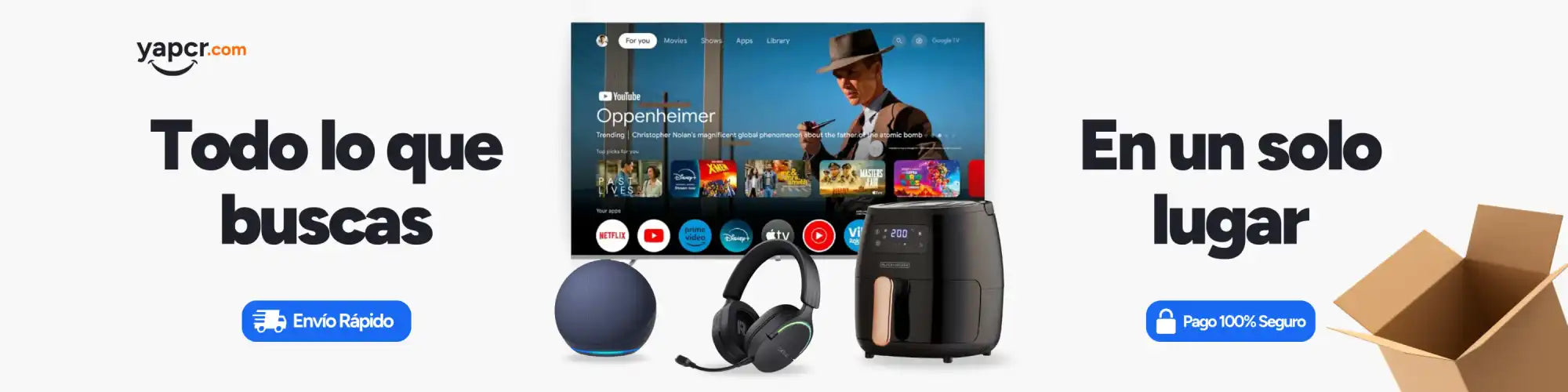 Un anuncio para un mercado en línea que vende electrónica y otros productos.