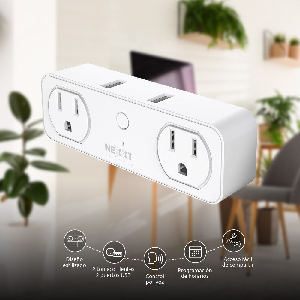 Enchufe Inteligente Wi-Fi Nexxt Solutions de Dos Salidas con Puertos USB (NHP-D610) yapcr.com Costa Rica