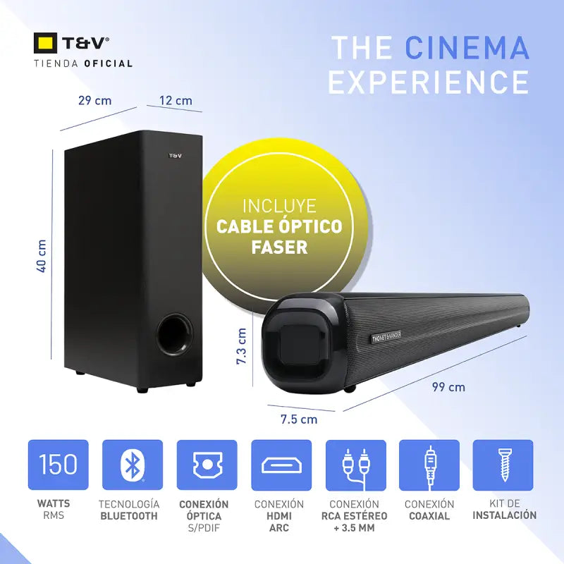 Barra de Sonido 2.1 Canales con Subwoofer 150W Thonet & Vander KINO (HK096-03641)