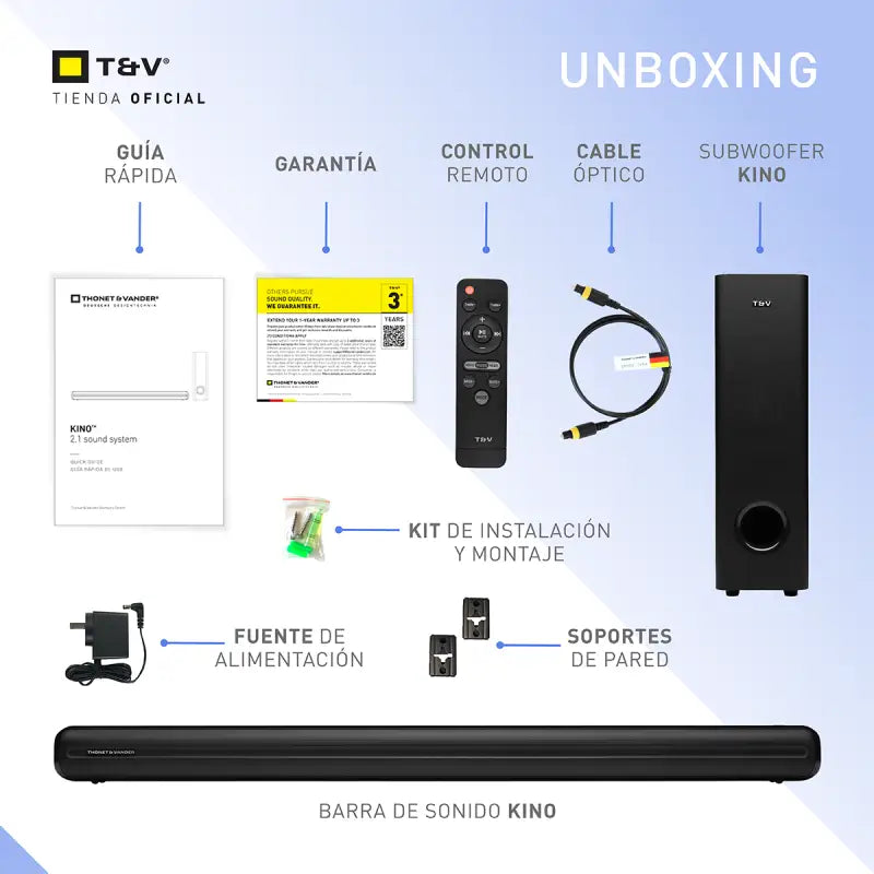 Barra de Sonido 2.1 Canales con Subwoofer 150W Thonet & Vander KINO (HK096-03641)