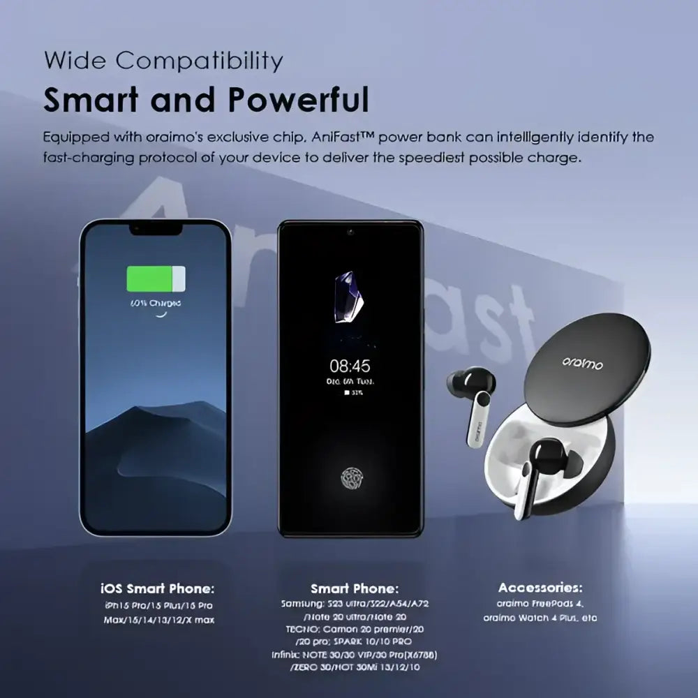 Batería Externa Oraimo Traveler Link 20 de 20.000mAh 12W Negra (OPB P5201) Baterías Portátiles