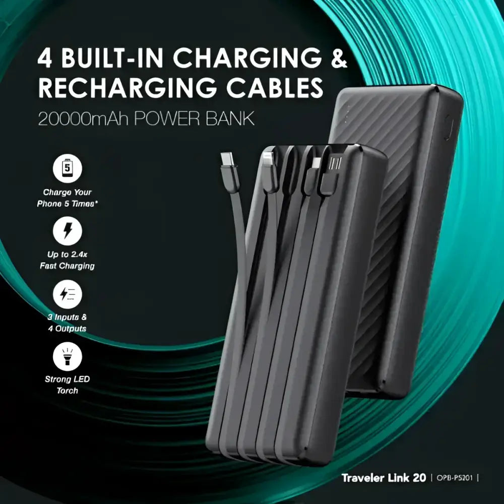 Batería Externa Oraimo Traveler Link 20 de 20.000mAh 12W Negra (OPB P5201) Baterías Portátiles