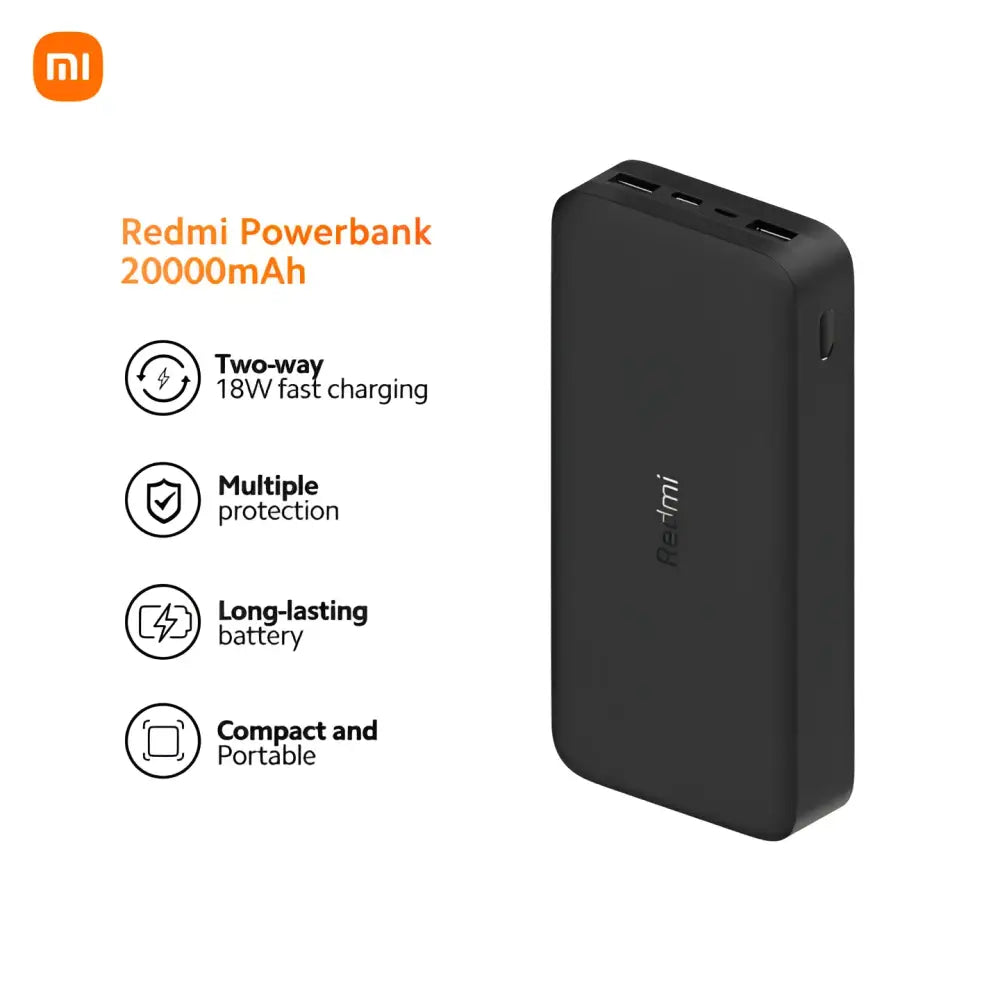 Batería Externa Xiaomi Redmi Carga Rápida de 18 W y 20.000 mAh Negra (26922) Baterías Portátiles