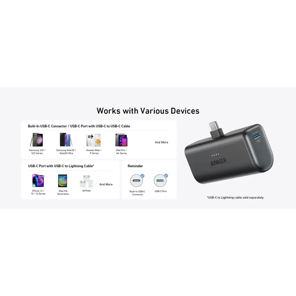 Batería Portátil Anker Nano Power Bank 22.5W Negra (A1653H11-1) - Baterías Portátiles