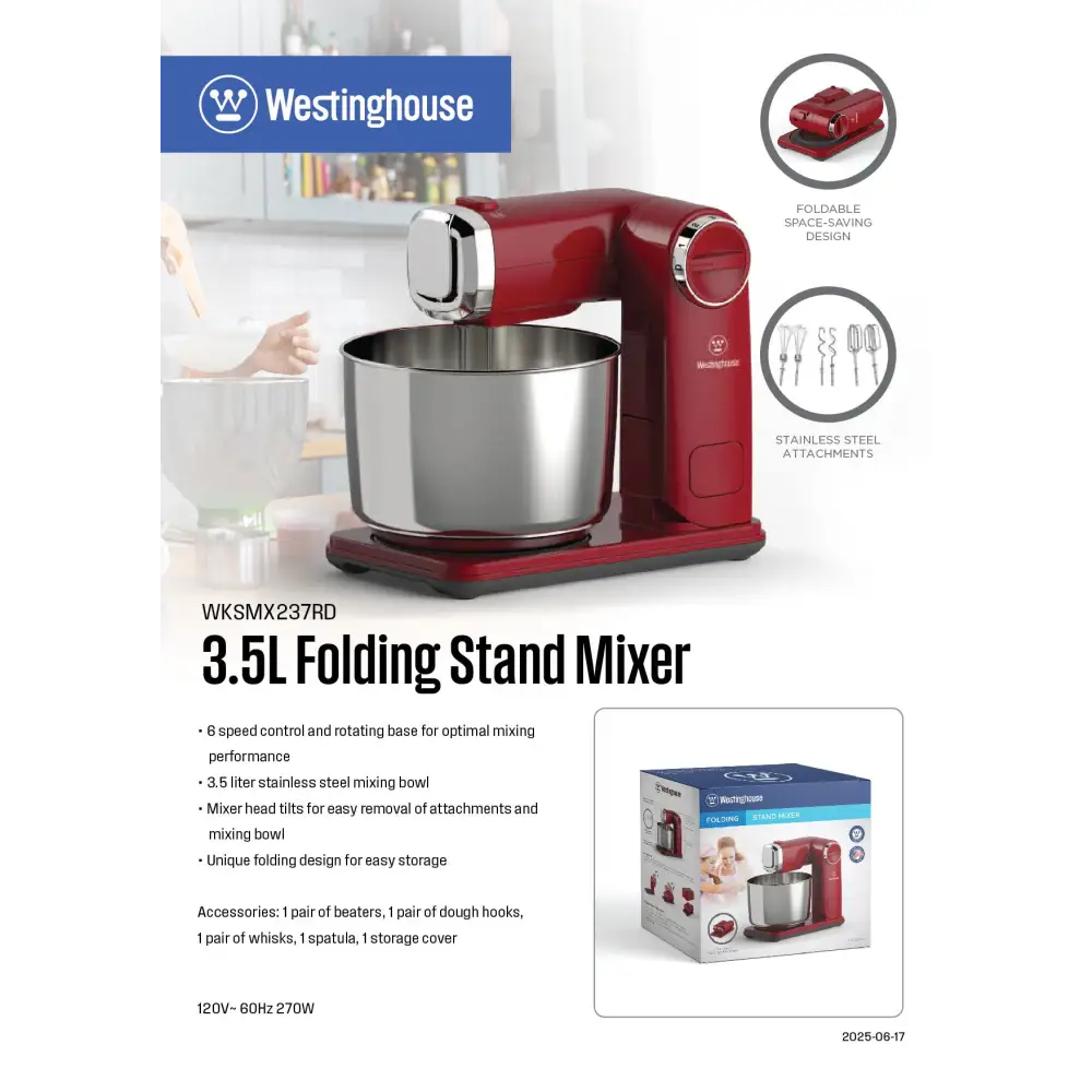 Batidora de Pedestal Plegable 3.5L Roja Westinghouse (WKSMX237RD) - Batidoras