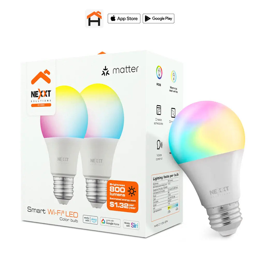 Bombillo Inteligente Wi-Fi LED Multicolor A19 2PK Nexxt (NHB-C110M 2PK)