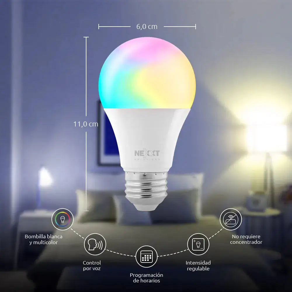 Bombillos Inteligentes Wi-Fi LED Multicolor Pack 2 Unidades Nexxt (NHB-C1102PK) - Bombillo