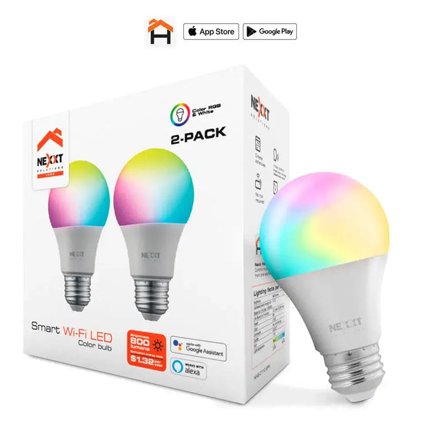 Bombillos Inteligentes Wi-Fi LED Multicolor Pack 2 Unidades Nexxt (NHB-C1102PK) - Bombillo