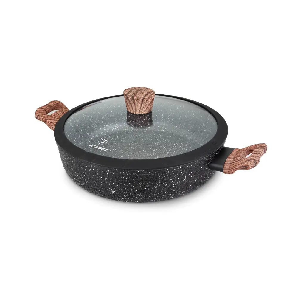 Cacerola Baja con Tapa Acabado Mármol Negro 28 cm Westinghouse (WCCC0085L28MBB)