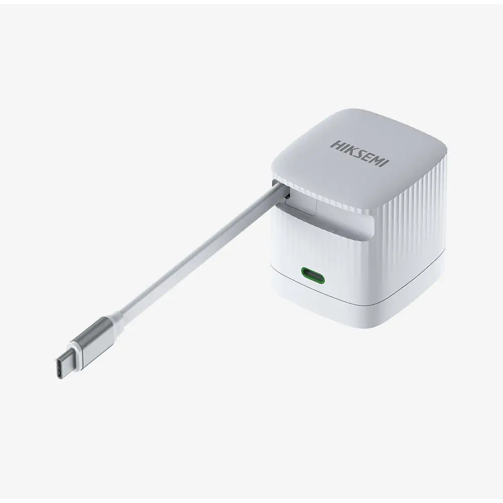 Cargador Rápido de Pared USB-C 67W 2 Puertos Cable Retráctil HIKSEMI Blanco (HS-HUB-GAN67) - Cargadores