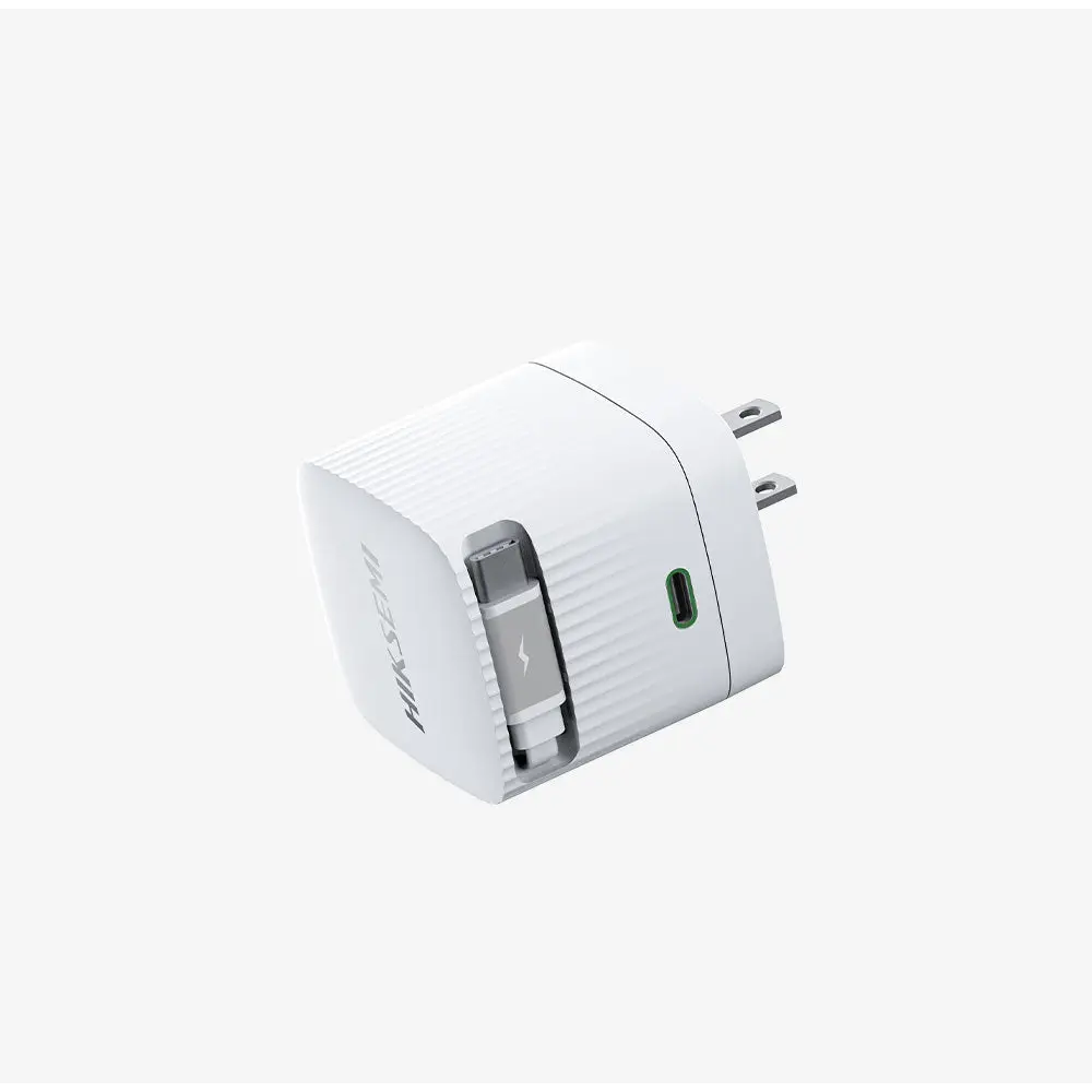 Cargador Rápido de Pared USB-C 67W 2 Puertos Cable Retráctil HIKSEMI Blanco (HS-HUB-GAN67) - Cargadores
